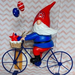 New - Patriotic Gnome on Bike - 12" tall 11" wide